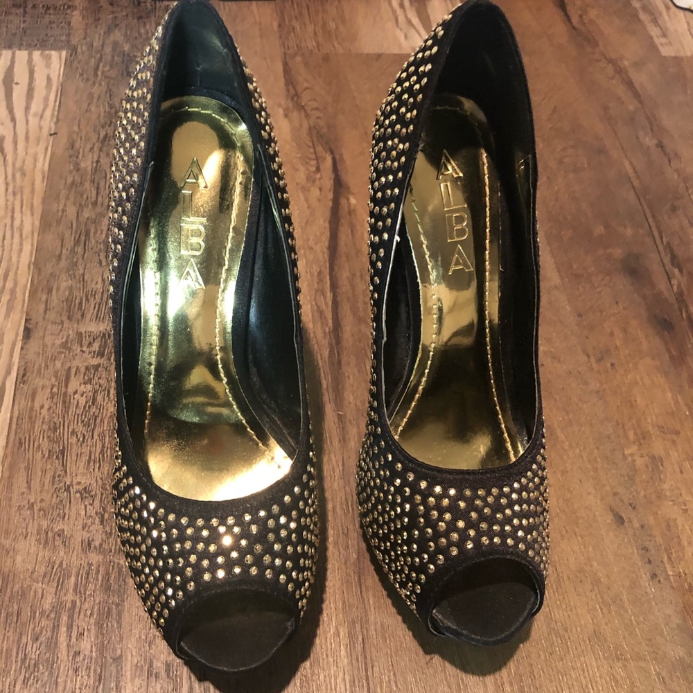 Alba Sparkly Studded Peep Toe Pumps